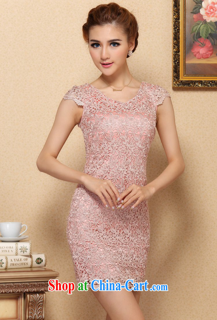 2014 summer new female fashion lace cheongsam dress stylish beauty graphics thin cheongsam dress meat pink low-collar 2 XL pictures, price, brand platters! Elections are good character, the national distribution, so why buy now enjoy more preferential! Health