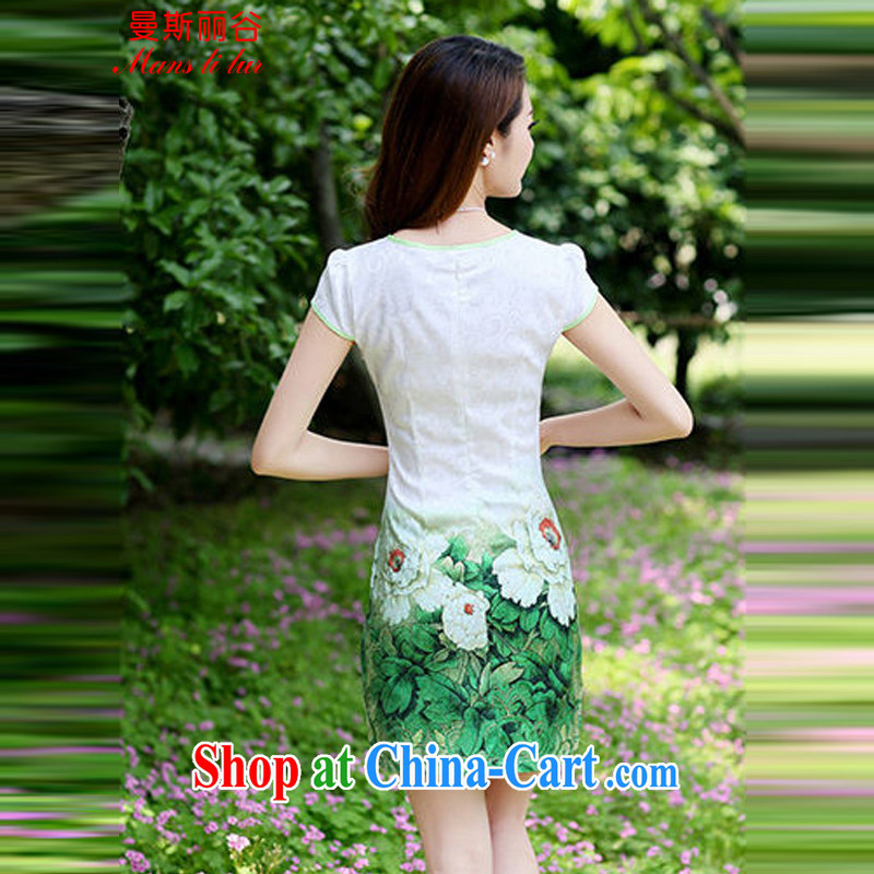 The beautiful valley 2015 new summer style etiquette qipao flouncing peony flower pattern short sleeve 100A cheongsam dress summer 8881 pink L, Cayman, Lai Valley, shopping on the Internet