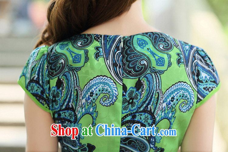 The beautiful valley 2015 female new Ethnic Wind Chinese short-sleeved Chinese Embroidery ink retro beauty graphics thin cheongsam dress green M pictures, price, brand platters! Elections are good character, the national distribution, so why buy now enjoy more preferential! Health