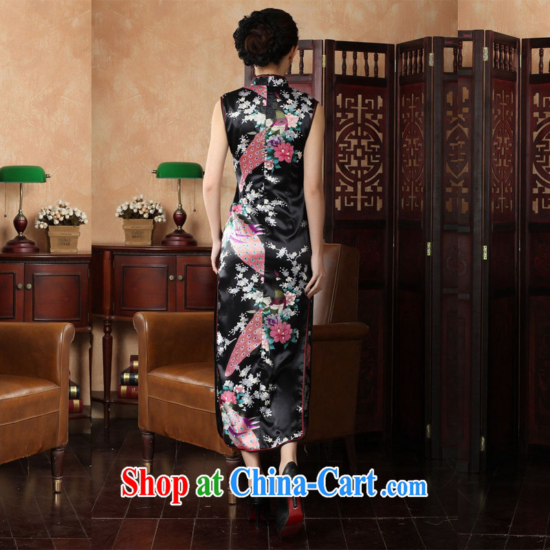 Jing An outfit summer improved retro dresses, for silk Peacock Chinese improved cheongsam dress long KQ 1001 black XL (recommendations 115 - 120 jack), an Jing, shopping on the Internet