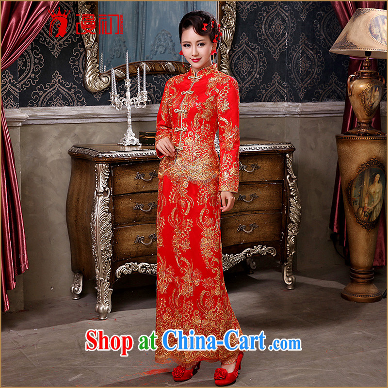 Early definition bridal wedding dress winter 2015 New Red wedding toast serving long-sleeved improved antique cheongsam dress red, early definition, and shopping on the Internet