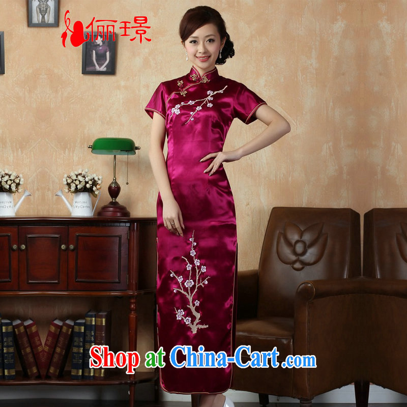 Jing An outfit summer improved retro dresses damask, for a tight embroidered Chinese improved cheongsam dress long XM J 1002 3409 red 3 XL _recommendations 130 - 140 jack_