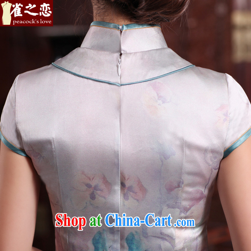 Birds love the Shannon curtains, shadow 2015 spring new upscale silk positioning take short-sleeved qipao QD 468 figure M, birds love, shopping on the Internet