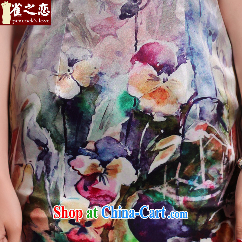 Birds love the Shannon curtains, shadow 2015 spring new upscale silk positioning take short-sleeved qipao QD 468 figure M, birds love, shopping on the Internet