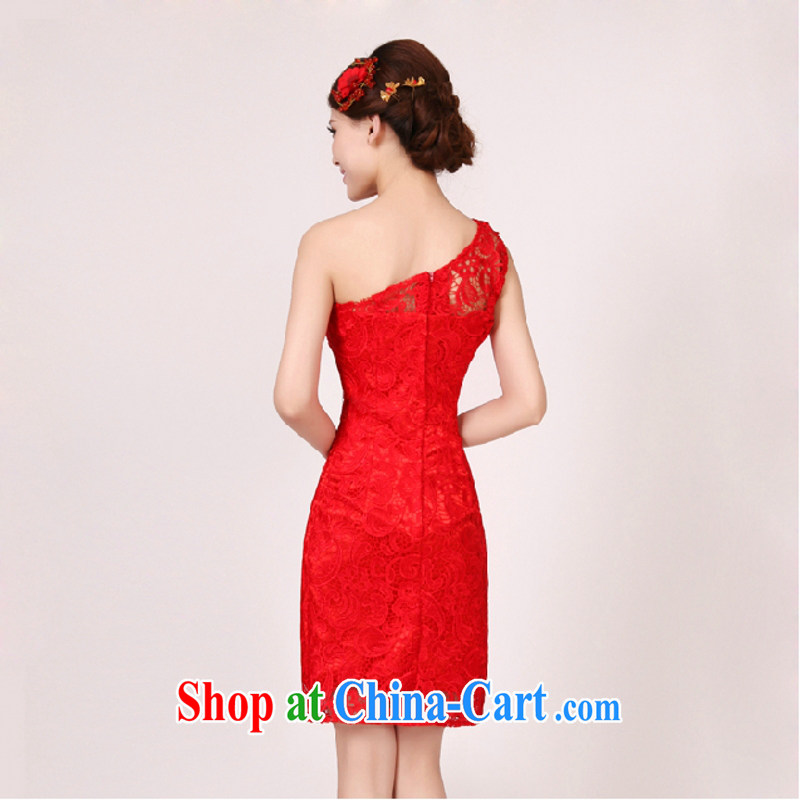 According to the 2015 Uganda New Red single shoulder bridal wedding toast serving small Evening Dress Evening Dress wedding dresses wedding bridesmaid short, Red. size is not final, Yong Yan close to, and shopping on the Internet
