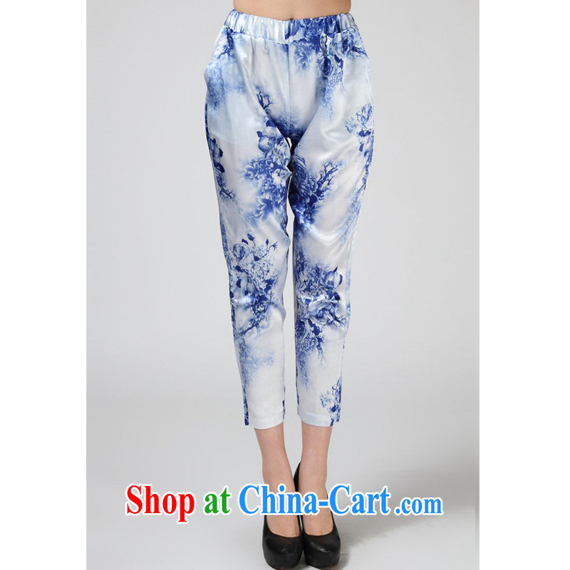 Forest narcissus summer 2014, really silk 9 pants blue and white porcelain stamp loose 9 pants S 7 - 863 blue and white porcelain XXL