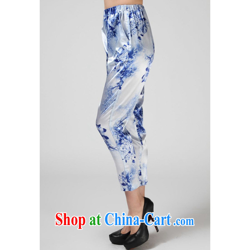 Forest narcissus summer 2014, really silk 9 pants blue and white porcelain stamp loose 9 pants S 7 - 863 blue and white porcelain XXL, forest narcissus (SenLinShuiXian), online shopping