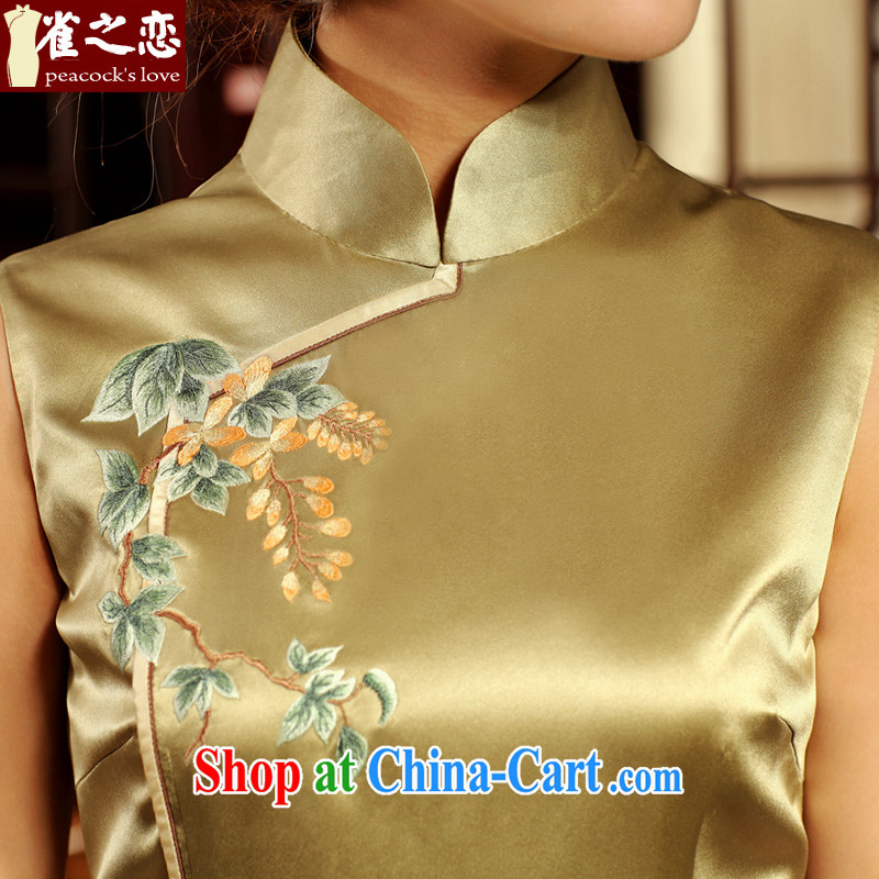 Bird lovers of Chinese, drunk 2015 spring New Solid Color heavy silk embroidery cheongsam QD 491 figure XL, birds love, and shopping on the Internet