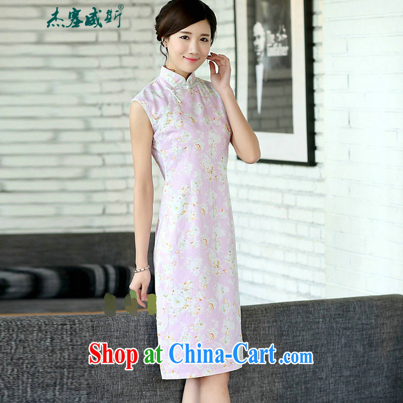 Jessup, new Chinese linen arts van summer improved daily cotton the dresses sleeveless pink roses cheongsam dress dresses CQP 869 sleeveless pink roses XXL, Jessup, and shopping on the Internet