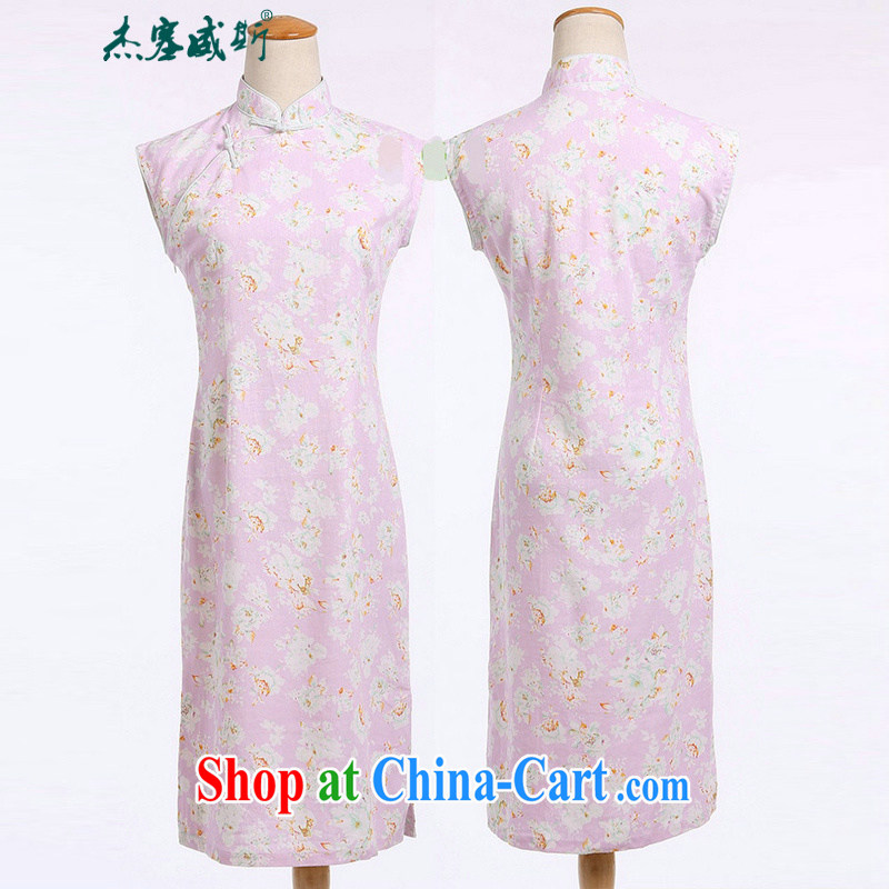 Jessup, new Chinese linen arts van summer improved daily cotton the dresses sleeveless pink roses cheongsam dress dresses CQP 869 sleeveless pink roses XXL, Jessup, and shopping on the Internet