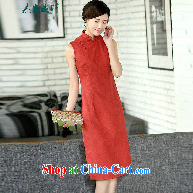 Jessup, new female improved retro arts and cultural/elegant OL linen sleeveless long cheongsam dress Solid Color cheongsam dress orange sleeveless XXL, Jessup, and shopping on the Internet