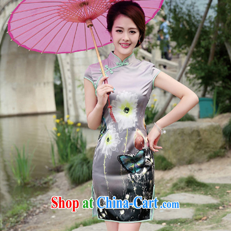 The Concubine Shu Diane 2014 NEW classic Chinese style Chinese, for manual for painting dress dresses cheongsam dress gray butterfly XL