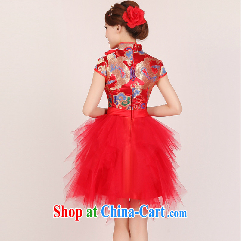 In accordance with the preceding yarn new 2015 dragon robe improved atmospheric Chinese wedding dress dress uniform toasting Red Gold stylish short, bridal dresses red S, Yong-yan good offices, shopping on the Internet