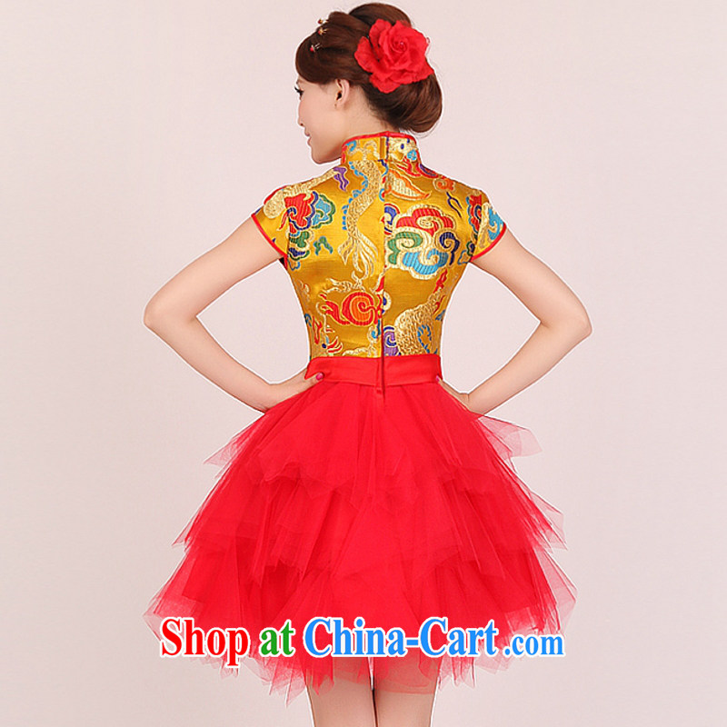 In accordance with the preceding yarn new 2015 dragon robe improved atmospheric Chinese wedding dress dress uniform toasting Red Gold stylish short, bridal dresses red S, Yong-yan good offices, shopping on the Internet