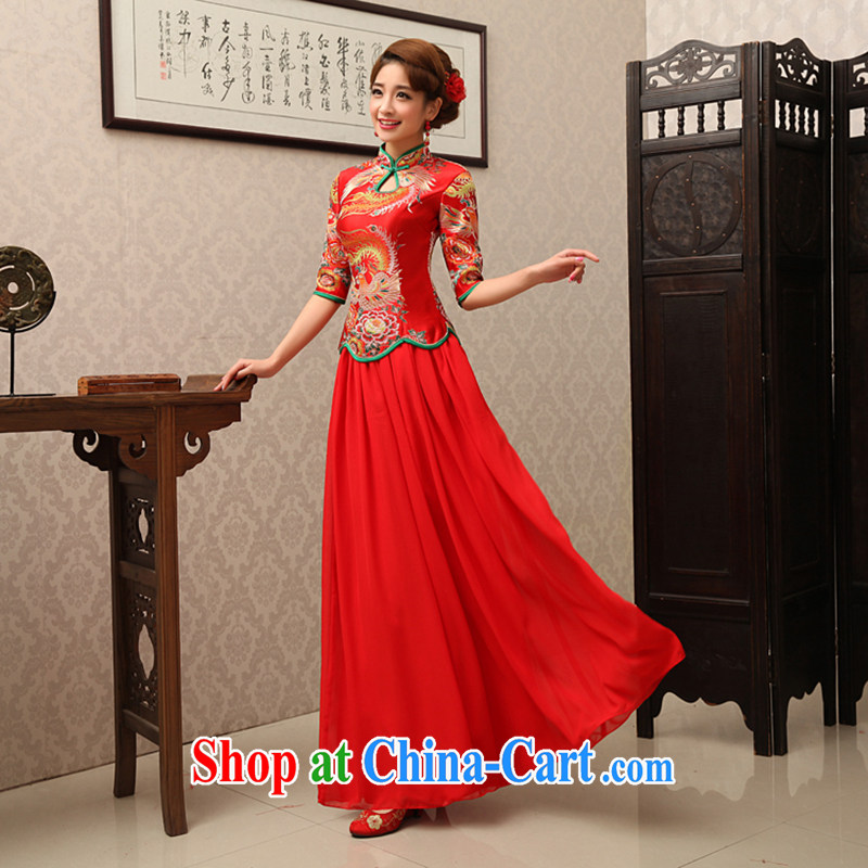 No bride embroidered dragon robe red improved retro bridal dresses wedding dresses wedding toast wedding serving long-sleeved bridal load custom QP 180 red 7 cuff L Suzhou shipment and it is absolutely not a bride, shopping on the Internet