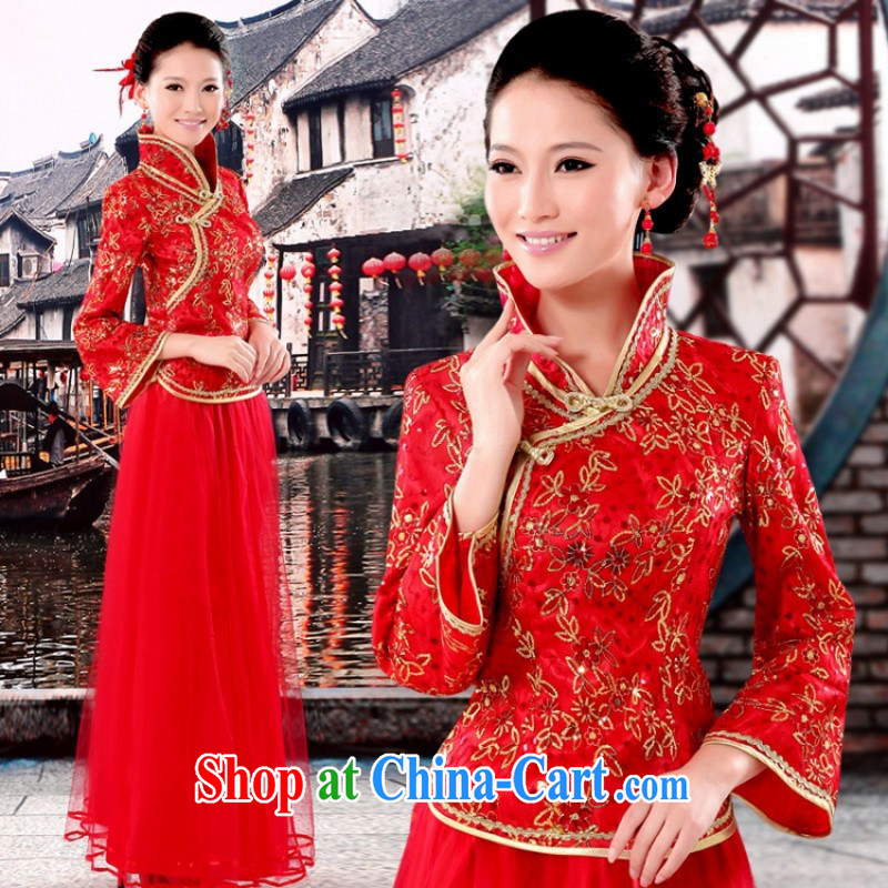 On-chip 4, flower cheongsam dress long-sleeved quilted wedding dresses winter clothing fall 2015 with new, red customer service to size up to do not support replacement, love so Pang, shopping on the Internet