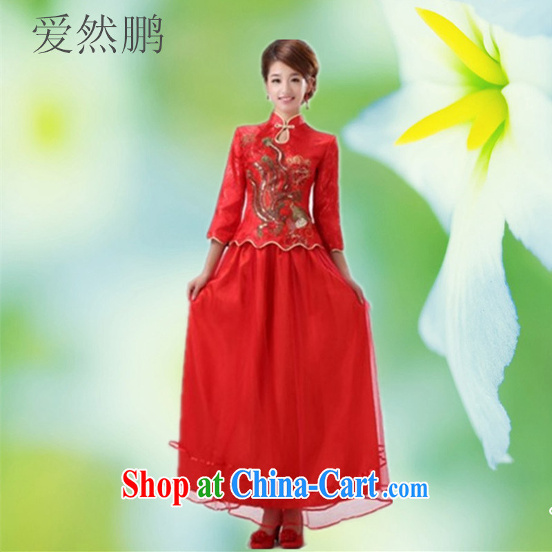 New Chinese improved fall and winter red bridal wedding toast clothing cheongsam dress wedding dresses long Kit 10 - 1 red customer service to size the Do Not Support RMA