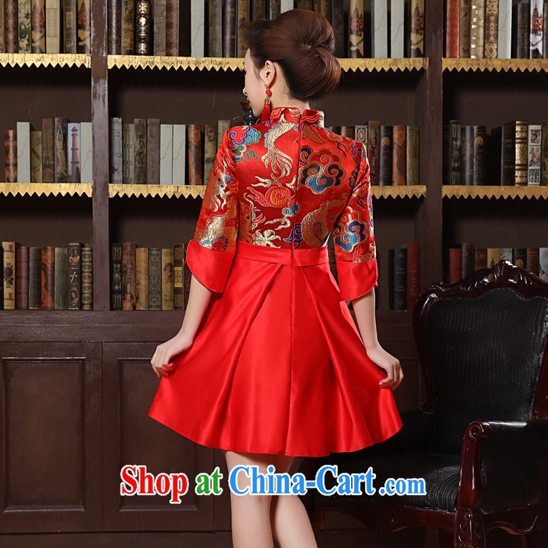 The angels, according to 2015 spring and summer new wedding dress long-sleeved pregnant women improved cheongsam red bridal toast clothing cheongsam short red cheongsam dress embroidery Red Red XXXL, Tslyzm, shopping on the Internet