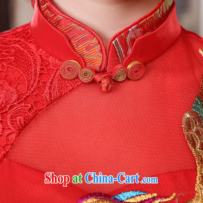 There is embroidery bridal 2015 summer red improved short dresses bridal dresses serving toast toast wedding clothes lace cheongsam red L Suzhou shipment. It is absolutely not a bride, shopping on the Internet