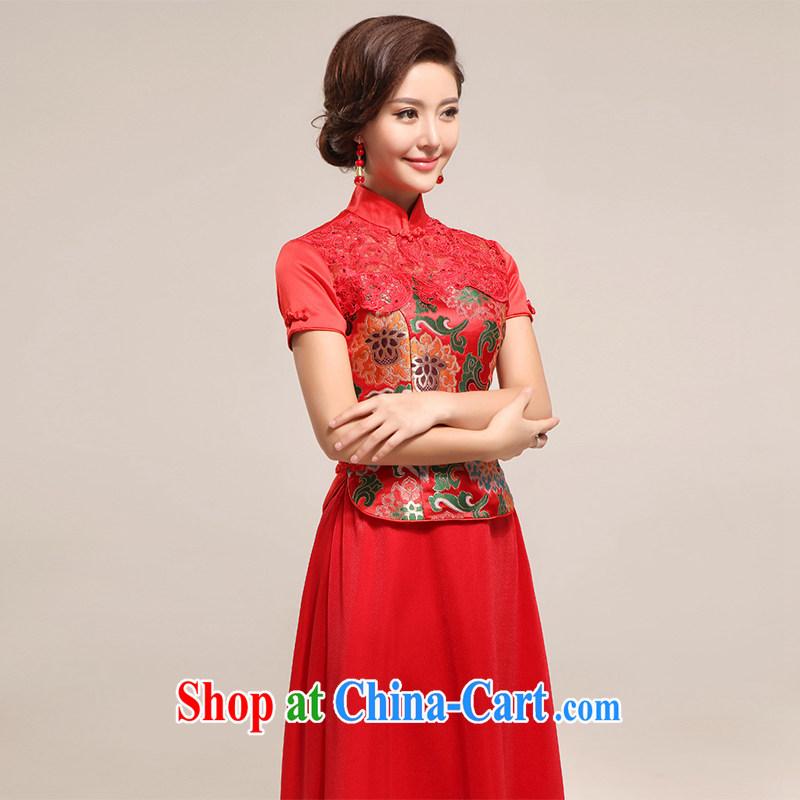 The United States and the marriages, long dresses 2014 New Red bows outfit serving improved retro lace Chinese Dress two-piece Q - 559 red XXL, the American (Imeinuo), online shopping