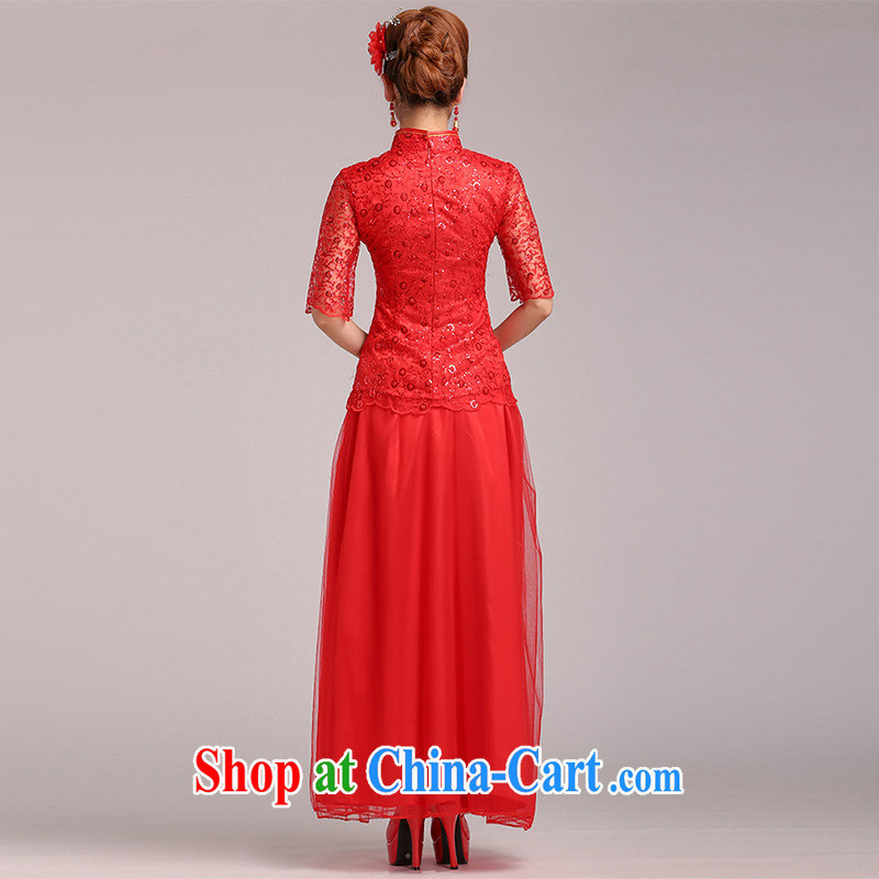The United States, wedding dresses 2015 New Long bows bridal clothes red cheongsam Chinese Antique large code improved lace on-chip Q 0020 red XXL, the American (Imeinuo), and, on-line shopping