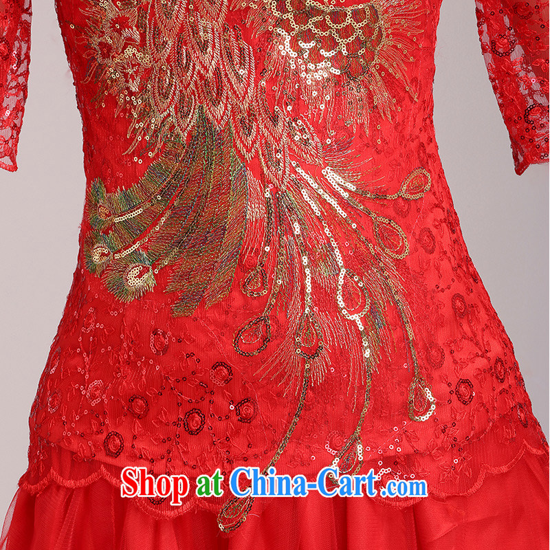 The United States, wedding dresses 2015 New Long bows bridal clothes red cheongsam Chinese Antique large code improved lace on-chip Q 0020 red XXL, the American (Imeinuo), and, on-line shopping