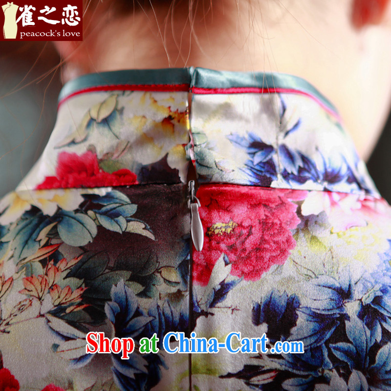 Limited edition! Birds love the chestnut 2015 spring new 22 meters of heavy silk long cheongsam QD 497 XXXL suit, birds love, and shopping on the Internet