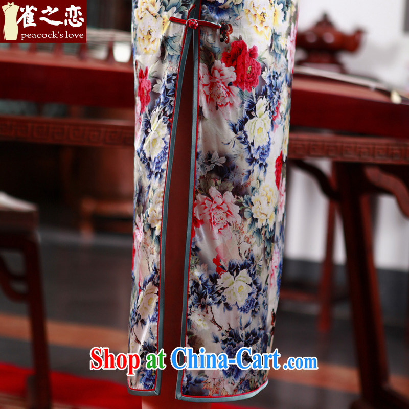 Limited edition! Birds love the chestnut 2015 spring new 22 meters of heavy silk long cheongsam QD 497 XXXL suit, birds love, and shopping on the Internet