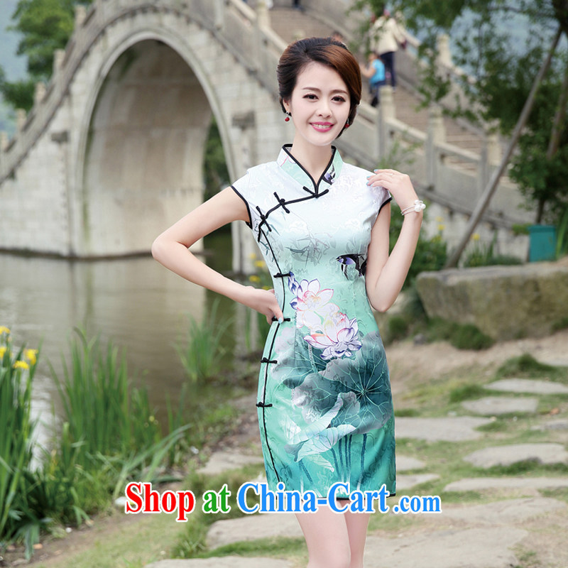 The Hee-summer day-old fashioned style beauty short Ethnic Wind women improved cheongsam dress the Black Lotus XL