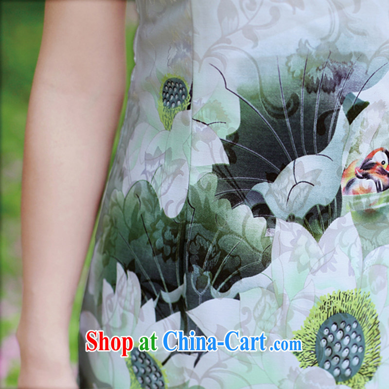 The Hee-2014 summer new stylish women's clothing style cheongsam dress improved beauty dress short-sleeved short Green lotus XL, Domino-hee, shopping on the Internet