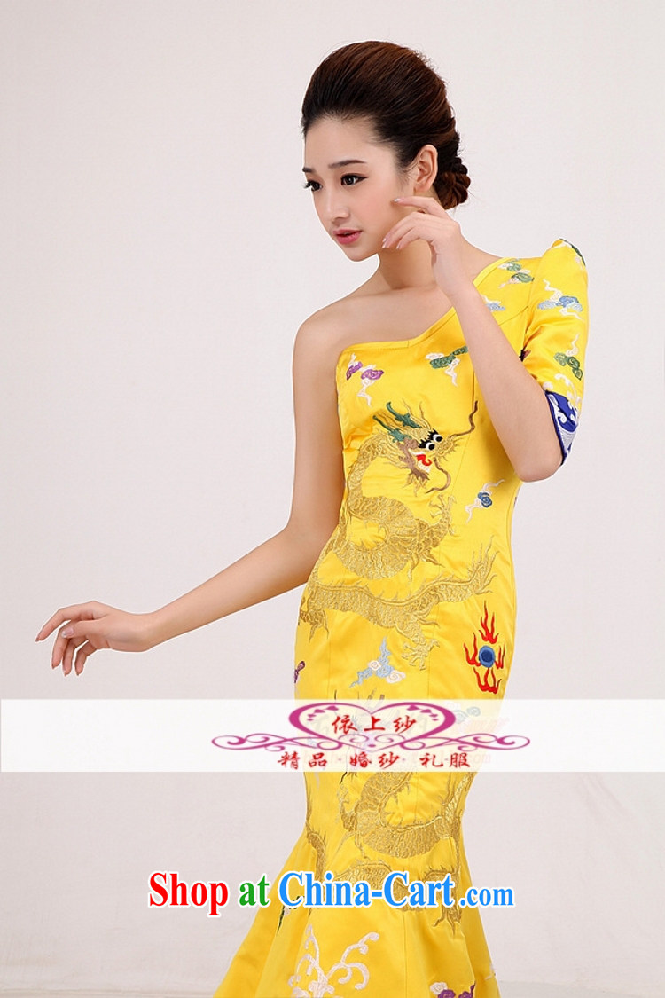 2015 new, advanced customization, Fan Bing Bing Cannes Film Festival dragon robe Chinese qipao crowsfoot dress and 10 foot yellow XXL pictures, price, brand platters! Elections are good character, the national distribution, so why buy now enjoy more preferential! Health