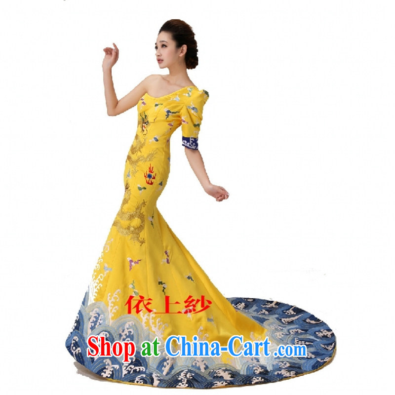 2015 new, advanced customization, Fan Bing Bing Cannes Film Festival dragon robe Chinese qipao at Merlion dress and 10 foot yellow XXL, Yong-yan good offices, shopping on the Internet