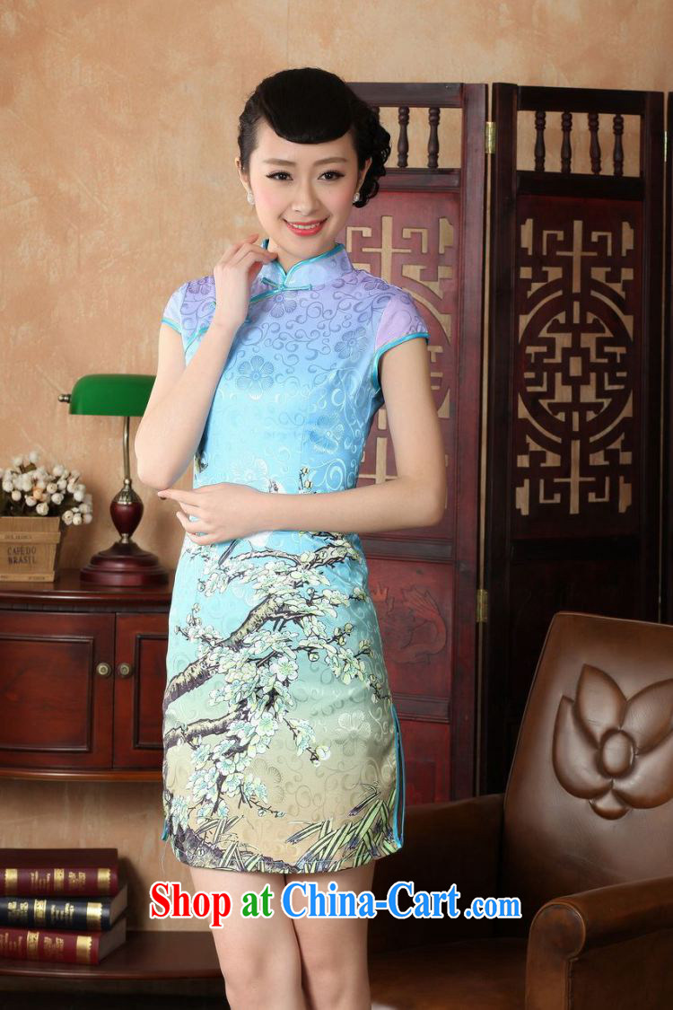 Floor is still building female new summer, short-sleeved, led the charge-back China wind Chinese improved hand-painted antique large code cheongsam Chinese women dress - A lake blue 2 XL/ 40/Pictures, price, brand platters! Elections are good character, the national distribution, so why buy now enjoy more preferential! Health