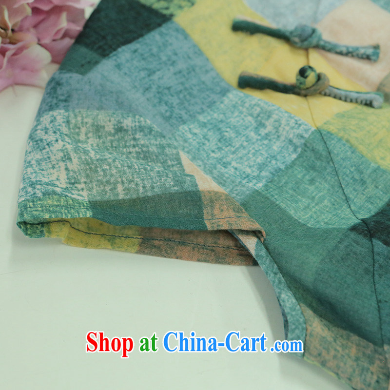 once and for all and fatally jealous of Yao cotton color grid retro art long, new dresses 2015 summer long cheongsam dress green L, fatally jealous once and for all, and, shopping on the Internet