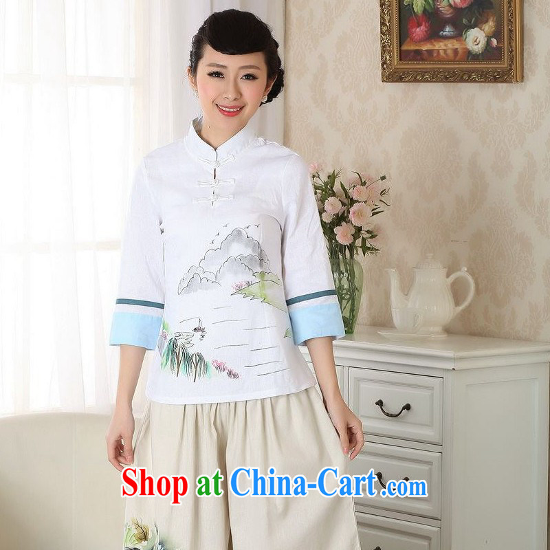 Yet, Ms. building new summer, cotton for the Chinese nation, women hand-painted large, Tang is improved, white 2XL
