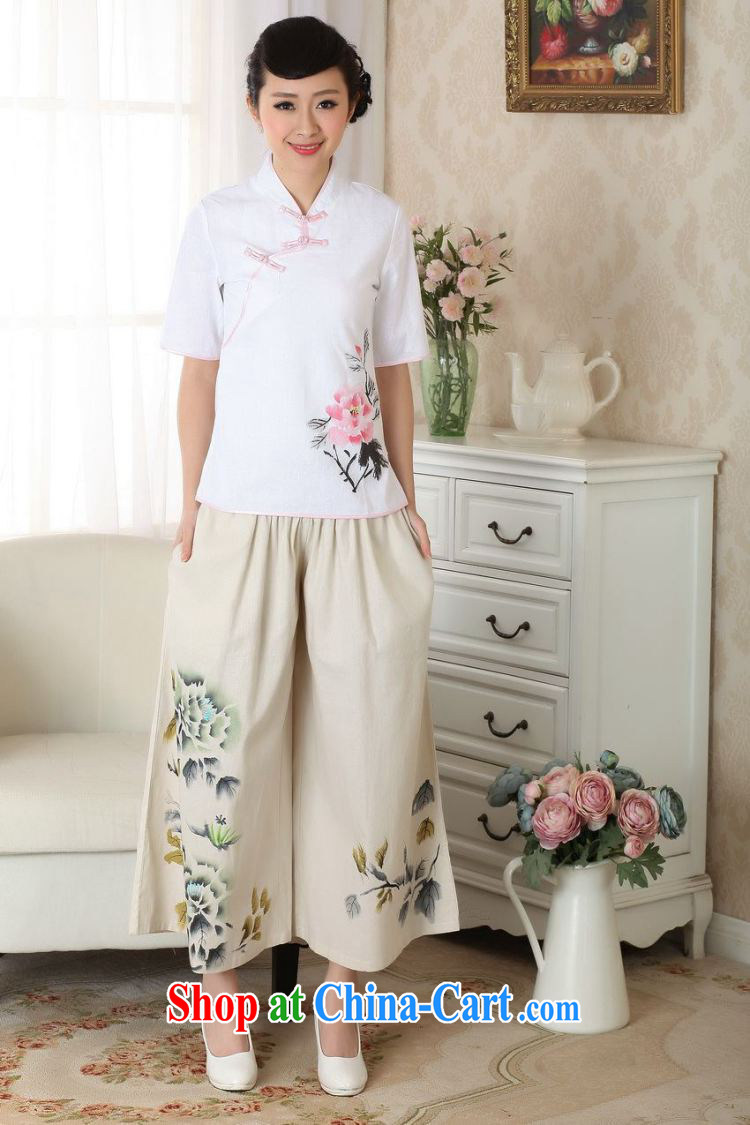 Floor is still building female new summer, short-sleeved cotton Ma Ethnic Wind antique hand-painted large, qipao Chinese T-shirt female white 2 XL pictures, price, brand platters! Elections are good character, the national distribution, so why buy now enjoy more preferential! Health