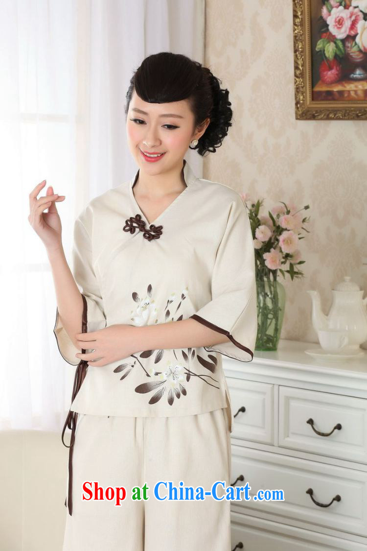 Floor is still building female new summer, Ms. cotton for the ethnic-Chinese improved hand-painted cheongsam Chinese T-shirt girls beige XL pictures, price, brand platters! Elections are good character, the national distribution, so why buy now enjoy more preferential! Health