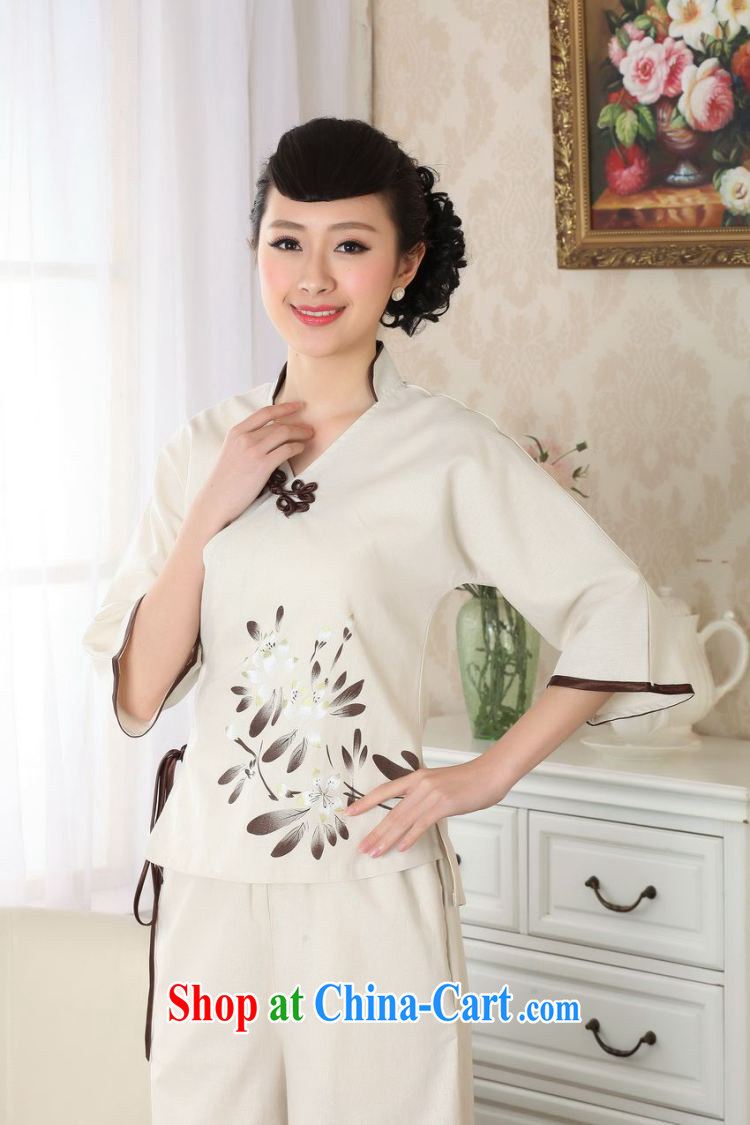 Floor is still building female new summer, Ms. cotton for the ethnic-Chinese improved hand-painted cheongsam Chinese T-shirt girls beige XL pictures, price, brand platters! Elections are good character, the national distribution, so why buy now enjoy more preferential! Health