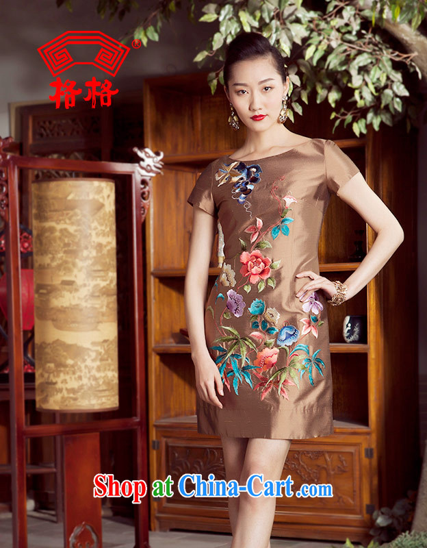 Princess spring and summer new round-collar Chinese high quality embroidered dresses sauna silk Silk Cheongsam girls tanned XL 5