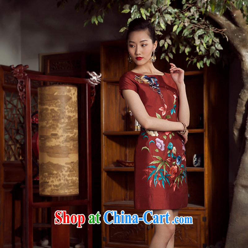 Huan Zhu Ge Ge 2014 spring and summer new round-collar Chinese high quality embroidered dresses, silk is Silk Cheongsam girls overnight red 5 XL, giggling, and shopping on the Internet