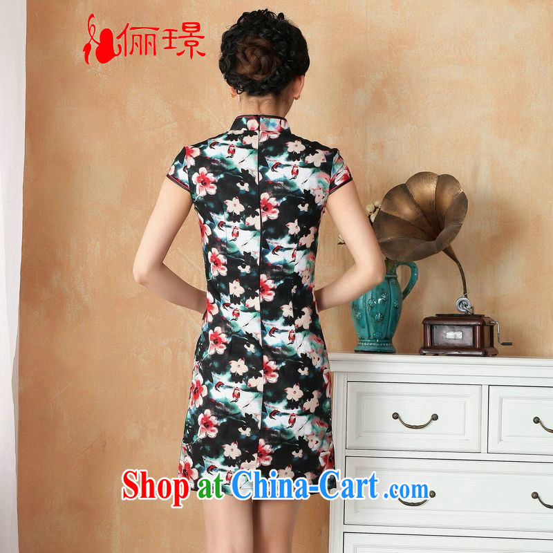 Jing An outfit summer improved retro dresses, for a tight cotton the hand-painted Chinese improved cheongsam dress short 2391 - 1 black 2 saffron XL (recommendations 120 - 130 jack, an Jing, and shopping on the Internet