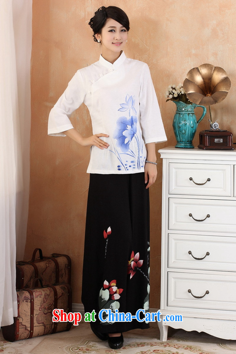 kam world the Hyatt 2015 summer new female retro Lotus stamp loose XL thick mm female national arts style cheongsam shirt improved daily blue XXL pictures, price, brand platters! Elections are good character, the national distribution, so why buy now enjoy more preferential! Health