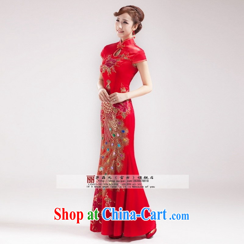 Summer 2014 long red brides with wedding dresses skirt Stylish retro lace improved cheongsam toast serving female Red XXXL need to be done is not supported, return love so Pang, shopping on the Internet