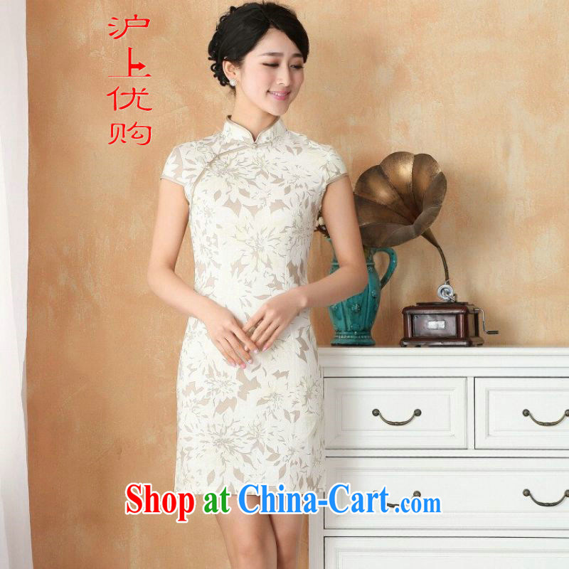 Shanghai, optimize purchase cheongsam dress summer improved retro dresses, for a tight cotton stamp Chinese improved cheongsam dress short - 4 white 2XL recommendations 120 - 130 jack