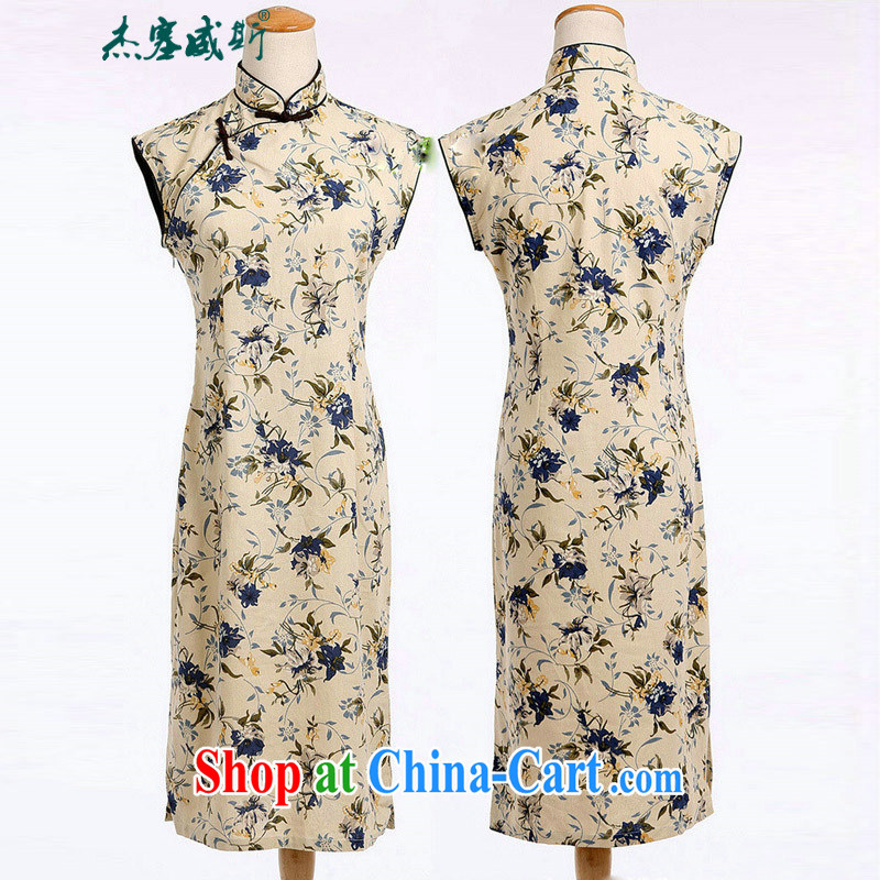 Jessup, new Chinese linen arts van summer improved daily cotton the dresses sleeveless stamp duty cheongsam dress CQP 017 sleeveless purple XXL historical monument, Jessup, and shopping on the Internet