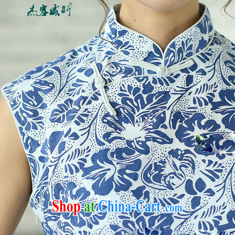 Jessup, new China wind retro female cotton the stamp duty a sleeveless, for improvement, long cheongsam dress CQP 491 sleeveless June XXL snow, Jessup, and shopping on the Internet