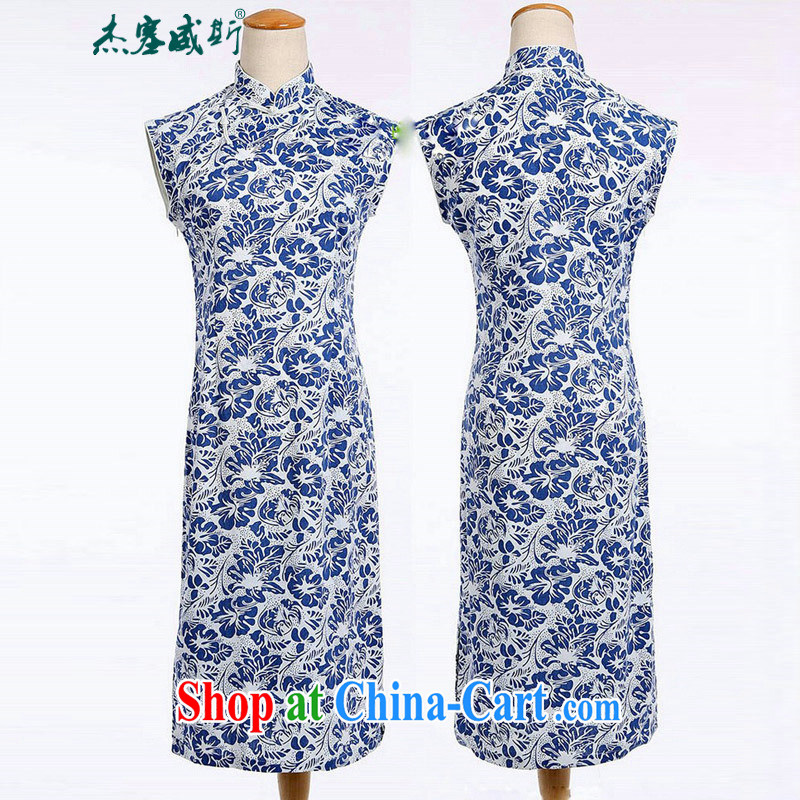 Jessup, new China wind retro female cotton the stamp duty a sleeveless, for improvement, long cheongsam dress CQP 491 sleeveless June XXL snow, Jessup, and shopping on the Internet