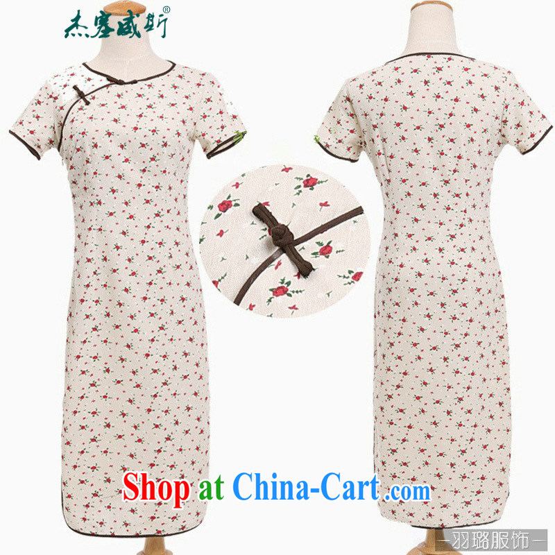 Jessup, new national small rose round-collar, long, cultivating manual for short-sleeved improved stylish cotton the cheongsam dress CIC 308 small rose round-collar XL, Jessup, and shopping on the Internet