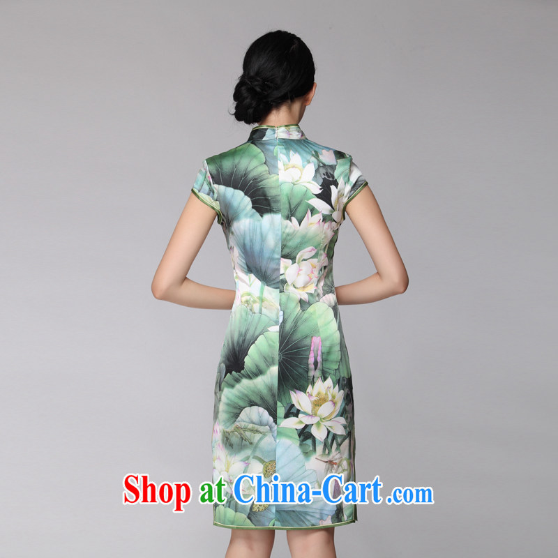 Silk Cheongsam improved summer Lotus stylish upmarket daily silk Tang Women's clothes ZS 003 green M (2 feet 1 waist, CHOSHAN LADIES, shopping on the Internet