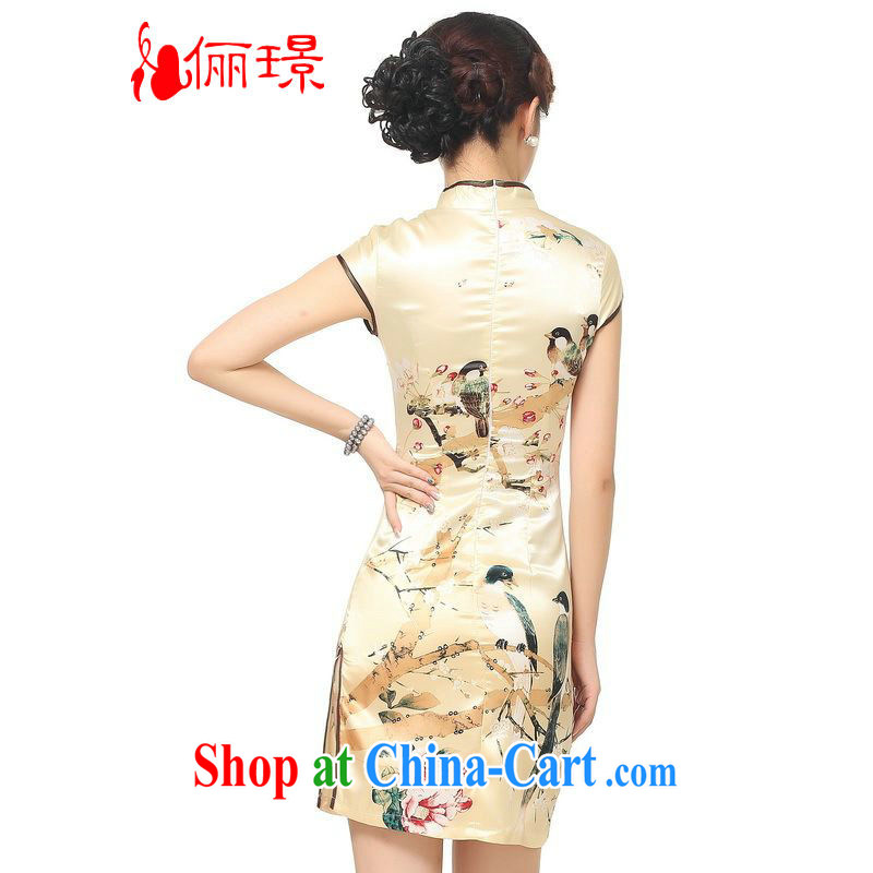 Miss Au King contributed dresses summer improved retro dresses, for a tight silk hand-painted Chinese improved cheongsam dress, long, 0197 - B gold 2XL (recommendations 120 - 130 catties, facilitating Jing, shopping on the Internet